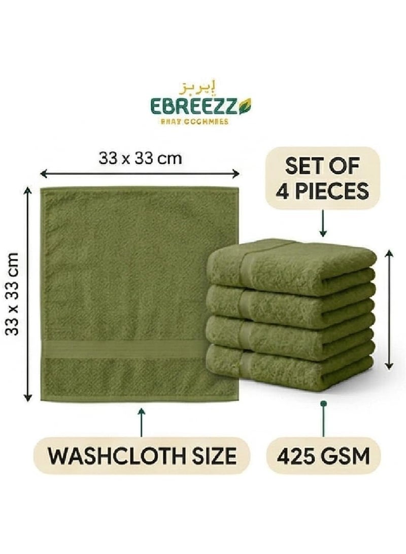 EBREEZZ Premium Terry Face Towels Set – 4 Pieces, 425 GSM Soft Cotton Towels (33×33 cm) - Image 3