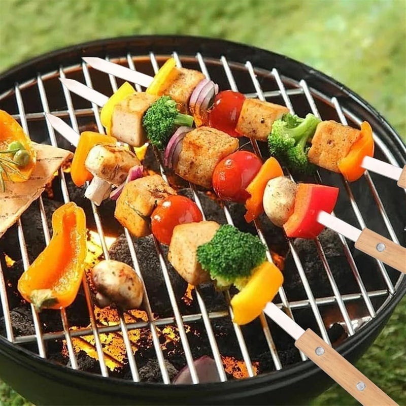 12 Pieces Heavy Duty Stainless Steel BBQ Skewers 17.6IN With Wooden Handles Long Flat Grill Skewers For Meat Chicken Shrimp Vegetables Durable Outdoor Grill Cooking Utensils - Image 4