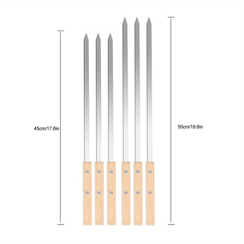 12 Pieces Heavy Duty Stainless Steel BBQ Skewers 17.6IN With Wooden Handles Long Flat Grill Skewers For Meat Chicken Shrimp Vegetables Durable Outdoor Grill Cooking Utensils - Image 3