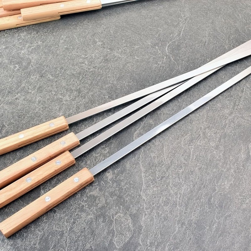 12 Pieces Heavy Duty Stainless Steel BBQ Skewers 17.6IN With Wooden Handles Long Flat Grill Skewers For Meat Chicken Shrimp Vegetables Durable Outdoor Grill Cooking Utensils - Image 2