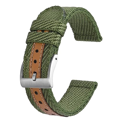 BISONSTRAP Sporty Nylon Watch Bands, Military Watch Strap for Men 20mm, Green with Silver Buckle - Image 1