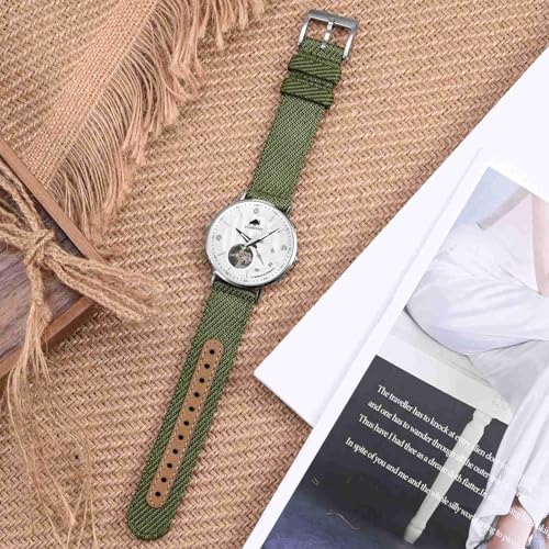 BISONSTRAP Sporty Nylon Watch Bands, Military Watch Strap for Men 20mm, Green with Silver Buckle - Image 2