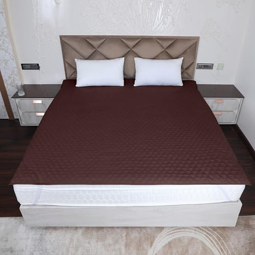 DAKSH Polycotton 100% Waterproof Quilted Mattress Protector, Ultra Soft & Breathable - Corner Elastic Bands Noiseless Bed Cover Double Size Bed, Machine Washable - 72x72 Inch | 6x6 Feet, Brown - Image 1