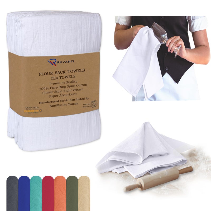 Ruvanti RUVANTI Flour Sack Towels 12 Pack 28 x 28 Inches Ring Spun 100 Cotton Dish Towel Machine Washable Absorbent  Flour Sack Kitchen Towels for Drying and Cleaning  White 