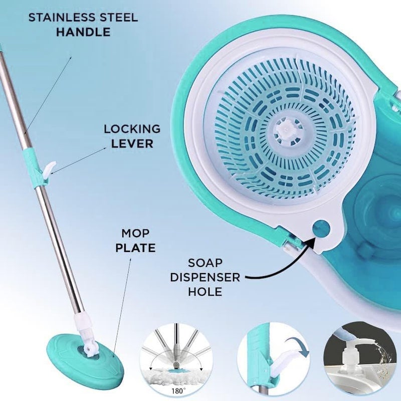 Relson Stainless Steel Microfiber Floor Cleaning Mop with Removable Washable Cleaning Pad and Integrated Water Mechanism,mop for Cleaning Floor (Multicolour) (Spin Mop (Plastic Bucket)) - Image 4