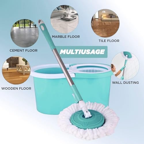 Relson Stainless Steel Microfiber Floor Cleaning Mop with Removable Washable Cleaning Pad and Integrated Water Mechanism,mop for Cleaning Floor (Multicolour) (Spin Mop (Plastic Bucket)) - Image 3