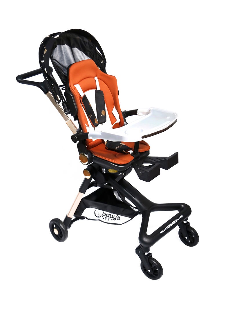 Baby's Nest 2 in 1 Stroller Black With Brown - Image 1