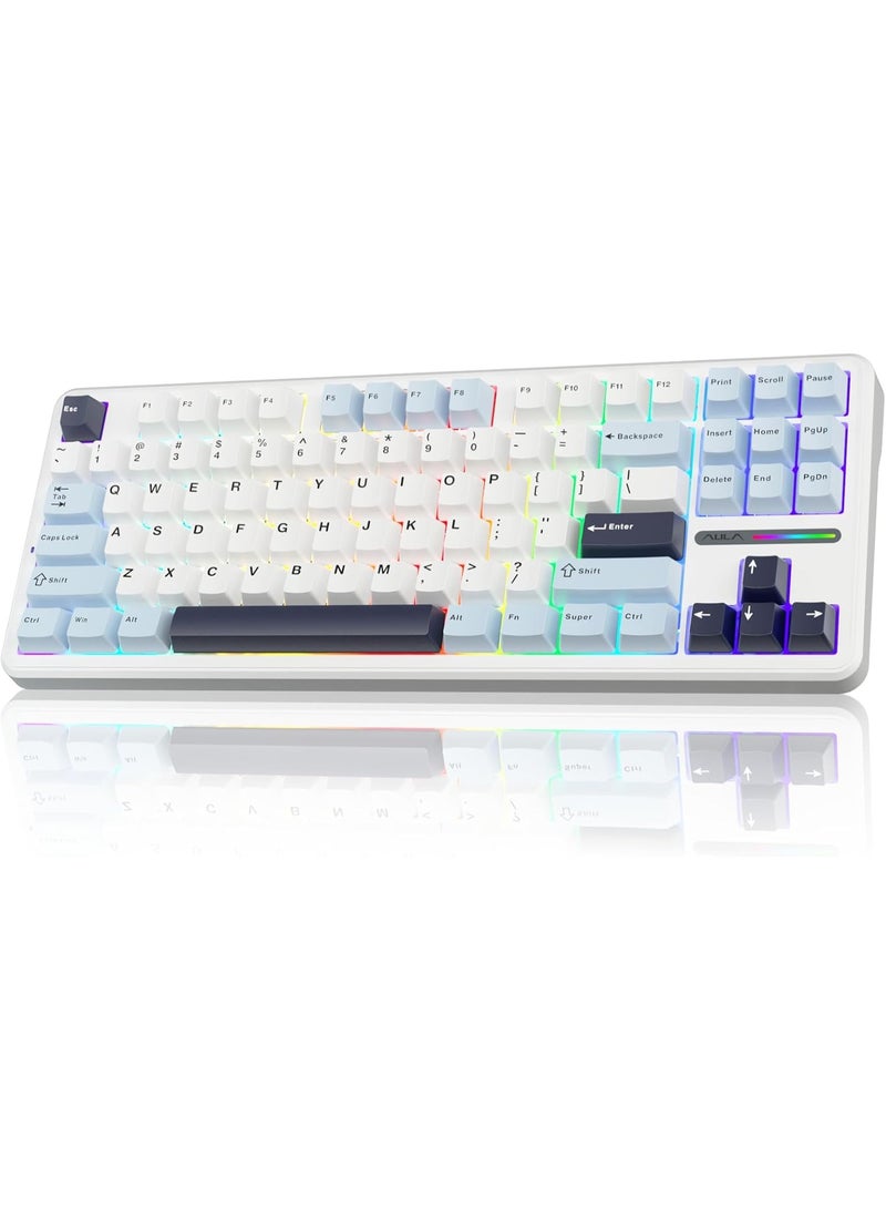 AULA F87 Wireless Mechanical Keyboard,80% TKL Custom Hot Swappable Keyboard, Gasket Mount Gaming Keyboard with PBT Keycaps, Pre-lubed Graywood Switch, 2.4GHz/USB-C/BT5.0 RGB Backlit Mechanical Keyboard - Image 1