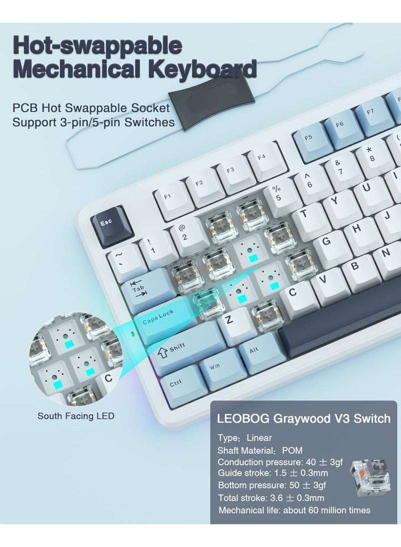 AULA F87 Wireless Mechanical Keyboard,80% TKL Custom Hot Swappable Keyboard, Gasket Mount Gaming Keyboard with PBT Keycaps, Pre-lubed Graywood Switch, 2.4GHz/USB-C/BT5.0 RGB Backlit Mechanical Keyboard - Image 3