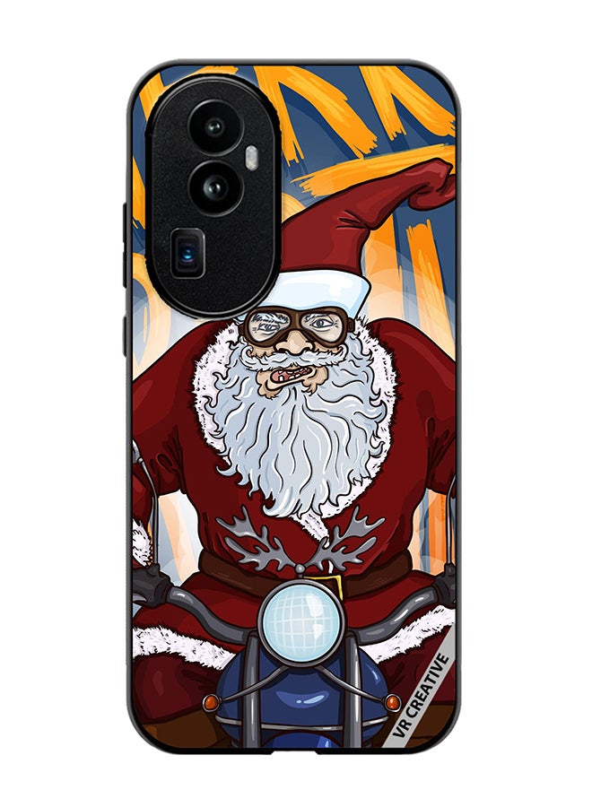 Protective Case Cover For Oppo Reno 10 Pro Plus Cartoon Christmas Postcard Santa Claus On Motorcycle Design Multicolour