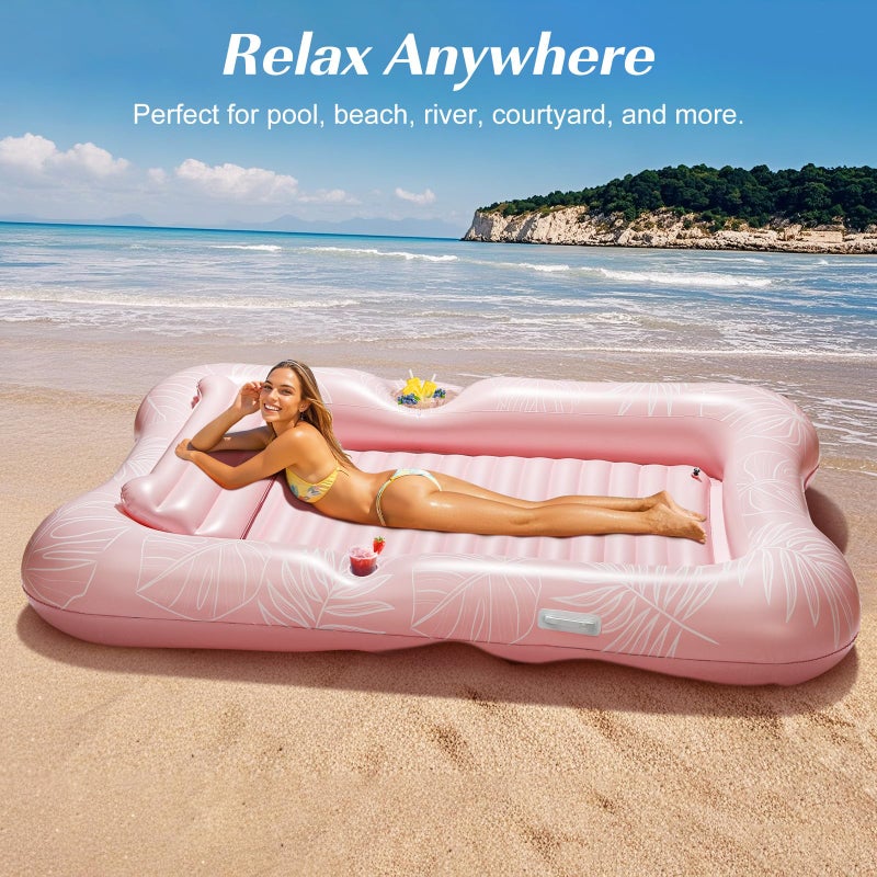 HeySplash Inflatable Pool Float Lounge, Large Inflatable Pool Floats Boat for Adults with Cup Holder & Detachable Pillow, Tanning Pool Lounger Float for Outdoor Lake River Summer Water Party,Pink Leaf - Image 5