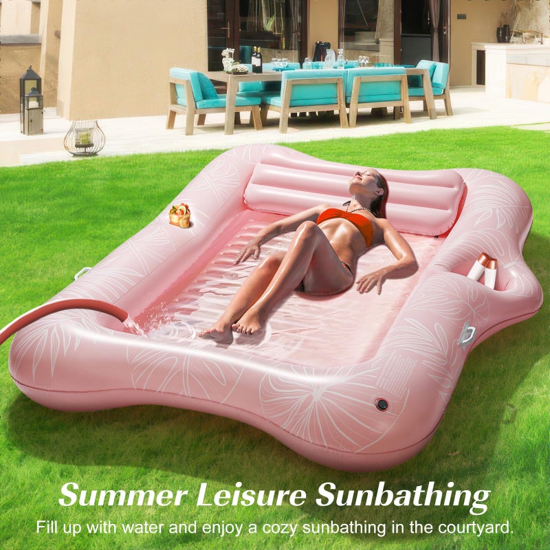 HeySplash Inflatable Pool Float Lounge, Large Inflatable Pool Floats Boat for Adults with Cup Holder & Detachable Pillow, Tanning Pool Lounger Float for Outdoor Lake River Summer Water Party,Pink Leaf - Image 4