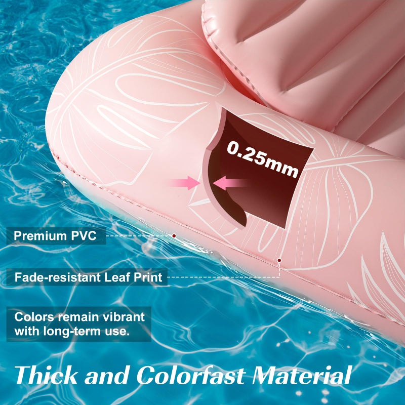 HeySplash Inflatable Pool Float Lounge, Large Inflatable Pool Floats Boat for Adults with Cup Holder & Detachable Pillow, Tanning Pool Lounger Float for Outdoor Lake River Summer Water Party,Pink Leaf - Image 3