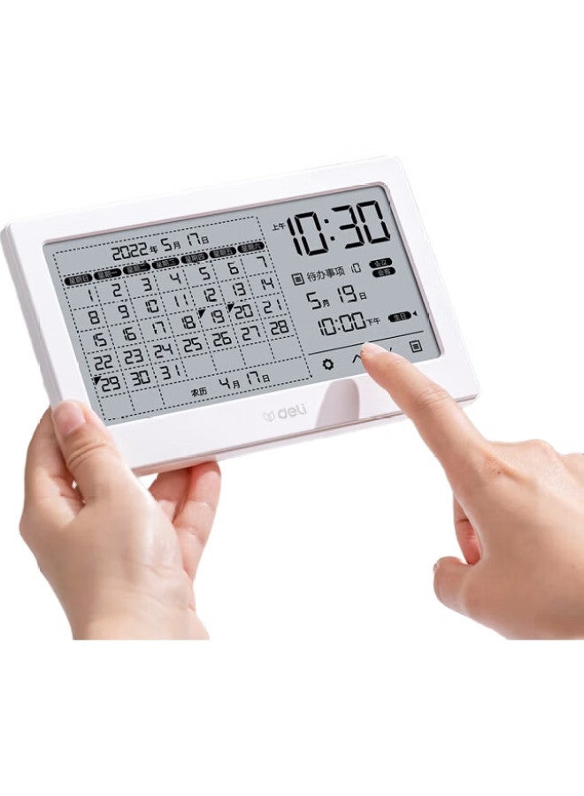 Deli (Deli) Desktop Electronic Clock Calendar Reminder For Work Children Students Study Large Screen Touchable White Le109 - Image 2