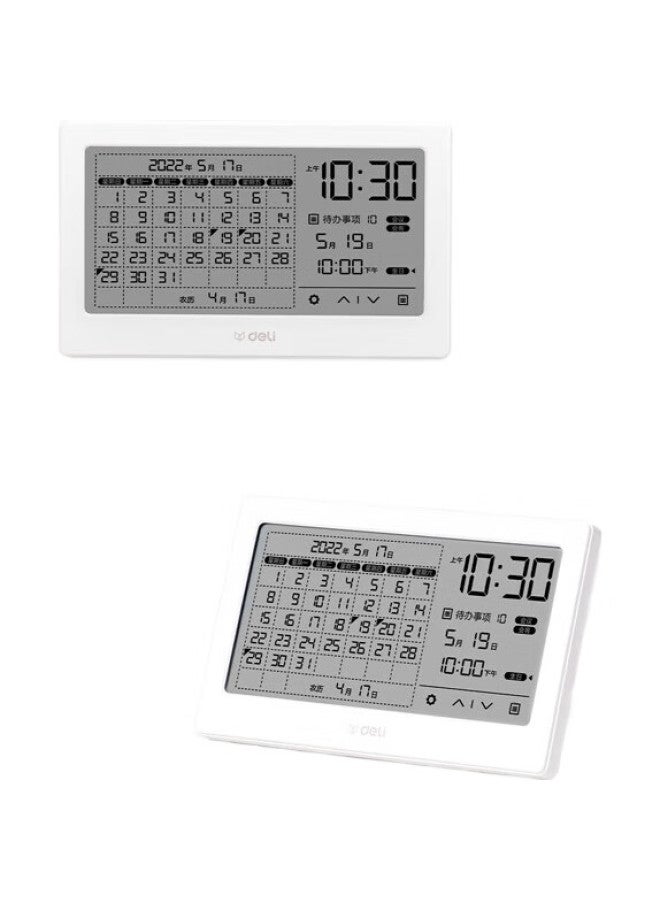 Deli (Deli) Desktop Electronic Clock Calendar Reminder For Work Children Students Study Large Screen Touchable White Le109 - Image 1