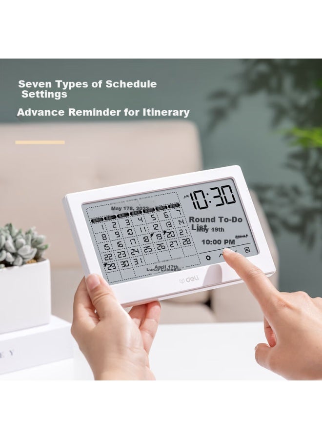 Deli Desktop Electronic Clock Calendar Reminder For Work Children Students Study Large Screen Touchable White Le109 - Image 2