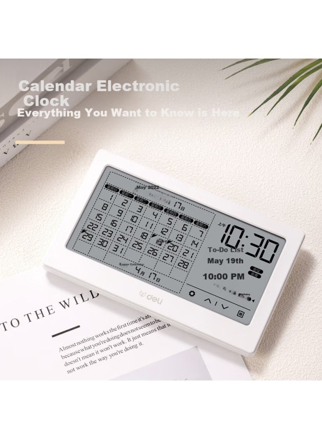 Deli Desktop Electronic Clock Calendar Reminder For Work Children Students Study Large Screen Touchable White Le109 - Image 1