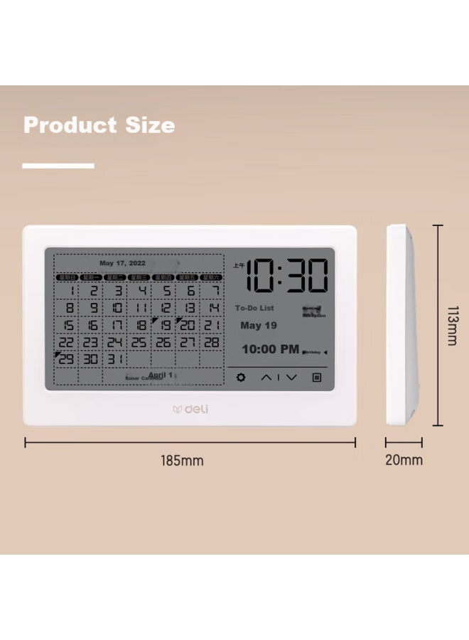Deli Desktop Electronic Clock Calendar Reminder For Work Children Students Study Large Screen Touchable White Le109 - Image 4