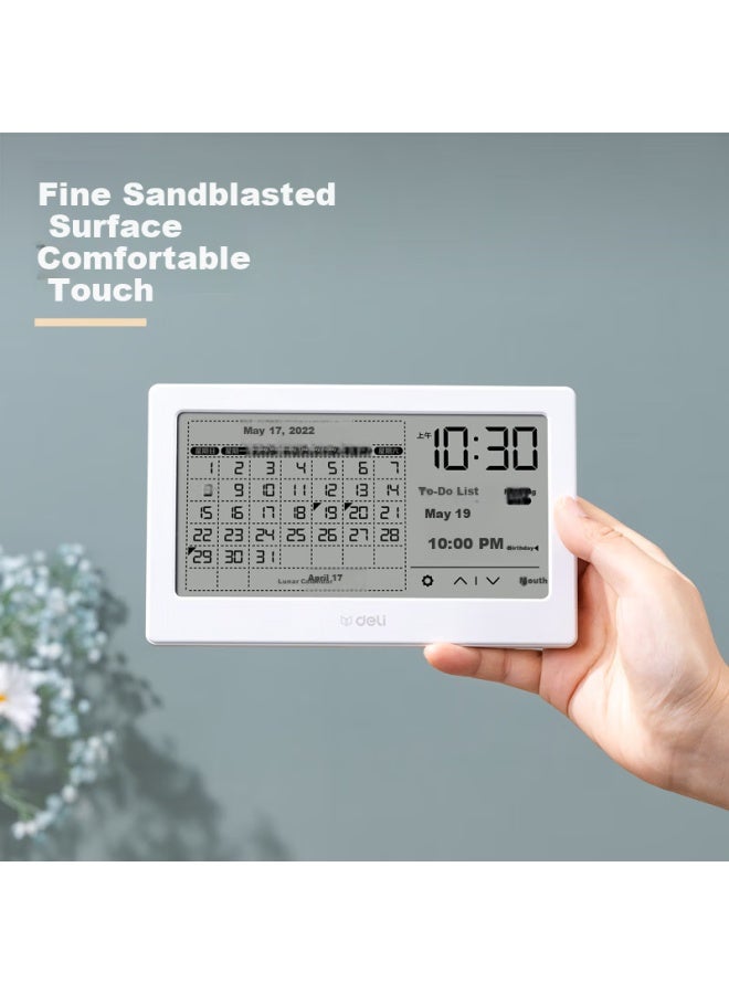 Deli Desktop Electronic Clock Calendar Reminder For Work Children Students Study Large Screen Touchable White Le109 - Image 3
