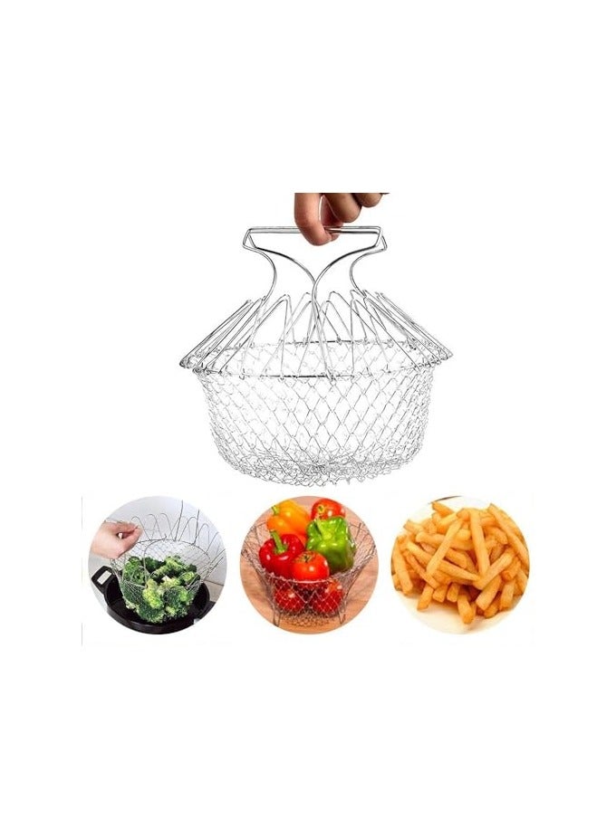 erorex Stainless Steel Foldable Steam Rinse Strain Fry Basket Strainer Net Kitchen Cooking Tool for Fried Food or Fruits - Image 4