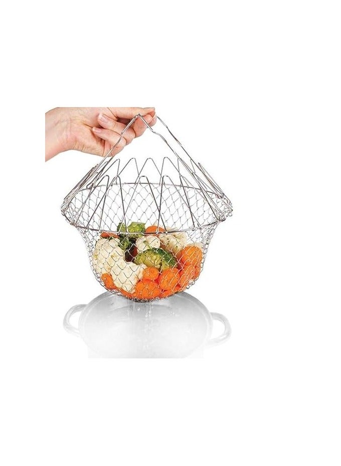 erorex Stainless Steel Foldable Steam Rinse Strain Fry Basket Strainer Net Kitchen Cooking Tool for Fried Food or Fruits - Image 3