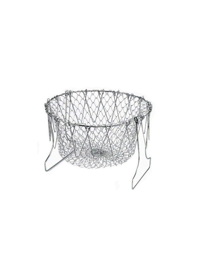 erorex Stainless Steel Foldable Steam Rinse Strain Fry Basket Strainer Net Kitchen Cooking Tool for Fried Food or Fruits - Image 1
