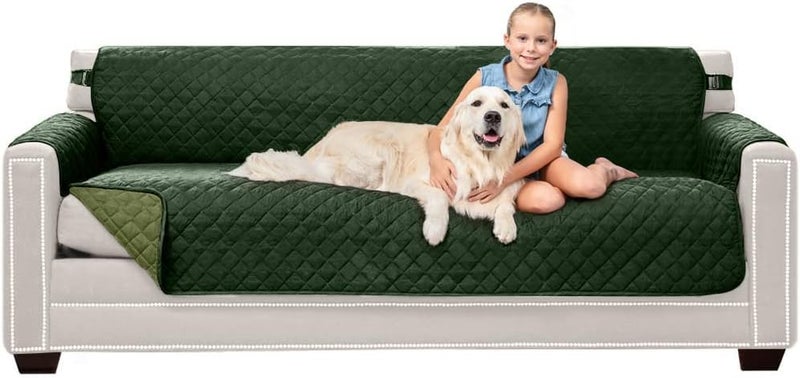 Sofa Shield Couch Slip Cover with Patented Strap, Cushion Protector, US Designed Reversible Stain and Dog Tear Resistant Slipcover, 78 inch Seat, Washable Covers for Dogs Pets, Hunter Green Sage - Image 1