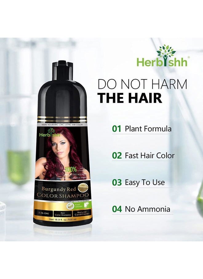 Herbishh - Combo Pack - Herbishh Color Shampoo for Gray Hair + Argan Intense Hair Mask - Long-lasting Dye, Colors in Minutes - Stimulates Dry, Frizzy Hair - 500 ml (Burgundy) - Image 1