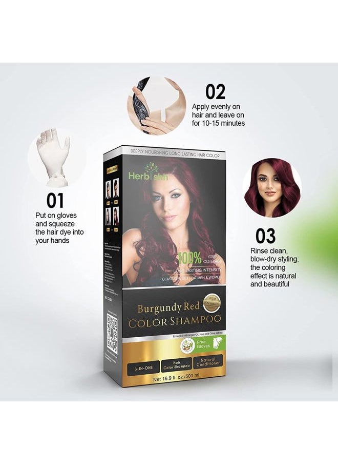 Herbishh - Combo Pack - Herbishh Color Shampoo for Gray Hair + Argan Intense Hair Mask - Long-lasting Dye, Colors in Minutes - Stimulates Dry, Frizzy Hair - 500 ml (Burgundy) - Image 1
