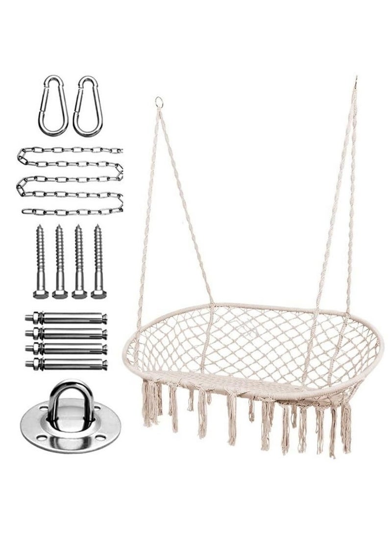 XiuWoo - Home Hammock Chair Hanging Rope Swing Chair, Double Macrame Cotton Woven Thick-Braided Swing Rope, for Indoor & Outdoor, includes Hardware Kit - Image 1