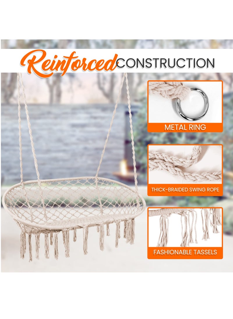 XiuWoo - Home Hammock Chair Hanging Rope Swing Chair, Double Macrame Cotton Woven Thick-Braided Swing Rope, for Indoor & Outdoor, includes Hardware Kit - Image 1
