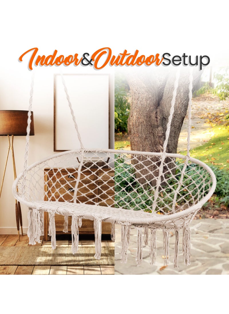 XiuWoo - Home Hammock Chair Hanging Rope Swing Chair, Double Macrame Cotton Woven Thick-Braided Swing Rope, for Indoor & Outdoor, includes Hardware Kit - Image 1