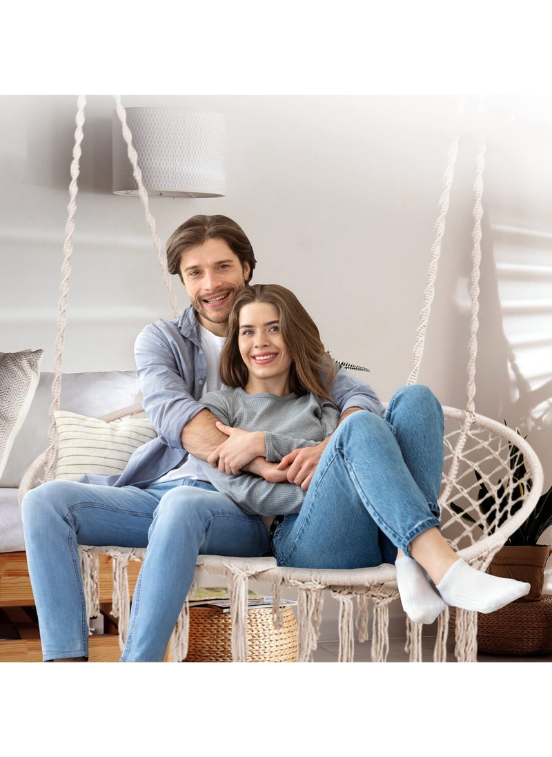 XiuWoo - Home Hammock Chair Hanging Rope Swing Chair, Double Macrame Cotton Woven Thick-Braided Swing Rope, for Indoor & Outdoor, includes Hardware Kit - Image 1