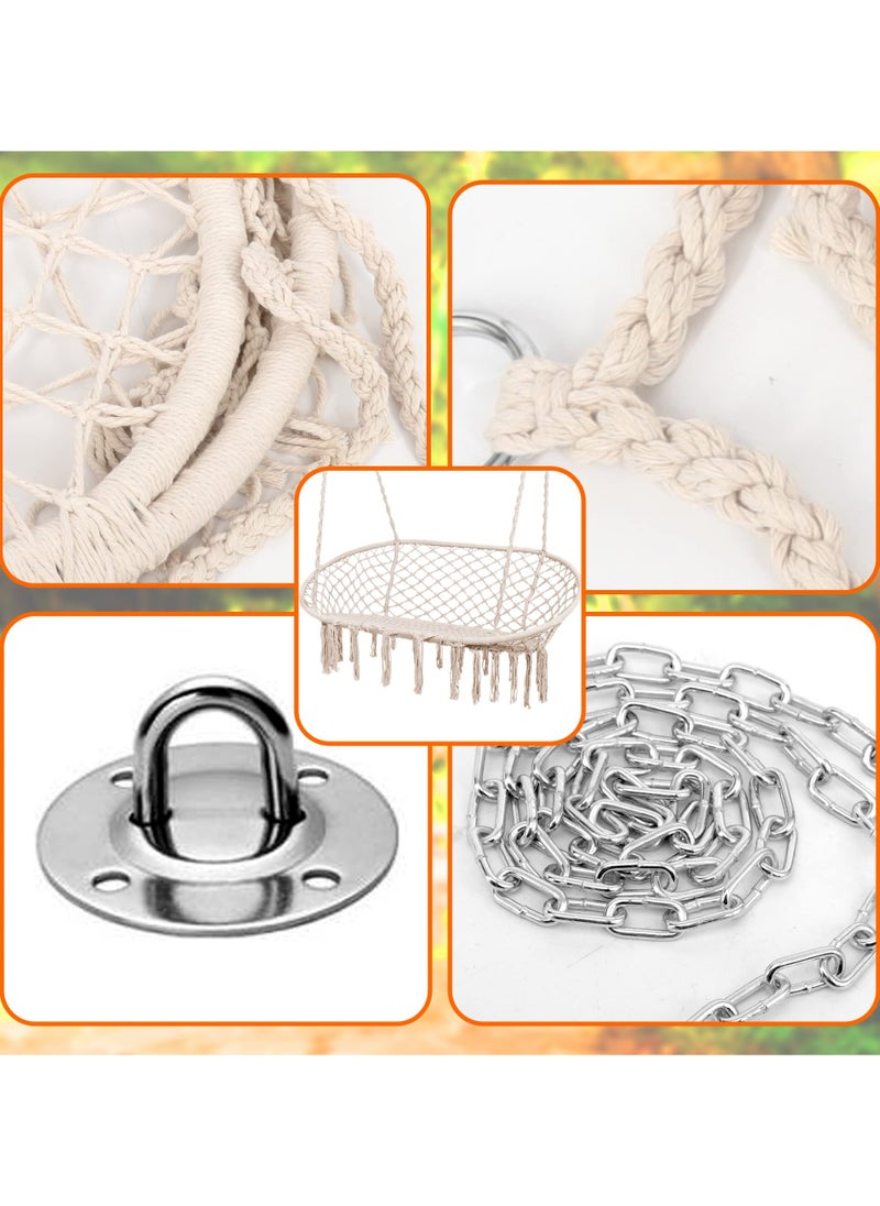 XiuWoo - Home Hammock Chair Hanging Rope Swing Chair, Double Macrame Cotton Woven Thick-Braided Swing Rope, for Indoor & Outdoor, includes Hardware Kit - Image 1
