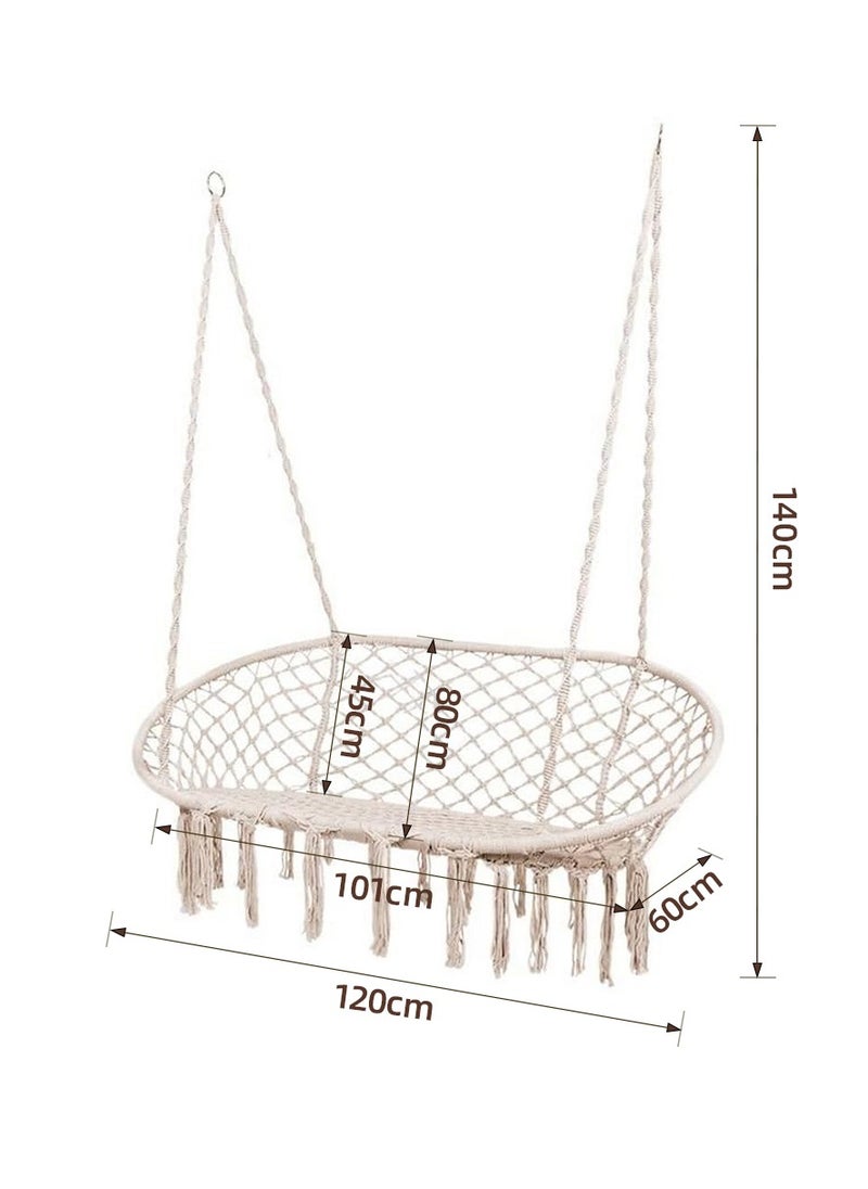 XiuWoo - Home Hammock Chair Hanging Rope Swing Chair, Double Macrame Cotton Woven Thick-Braided Swing Rope, for Indoor & Outdoor, includes Hardware Kit - Image 1
