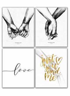 Pinky Promise, Holding Hands Minimalist Abstract Line Drawing Art, Black and White Wall Art For Bedroom and Home Decor, Modern Boho Art Print Poster 8x10 Unframed Set of 4 Prints