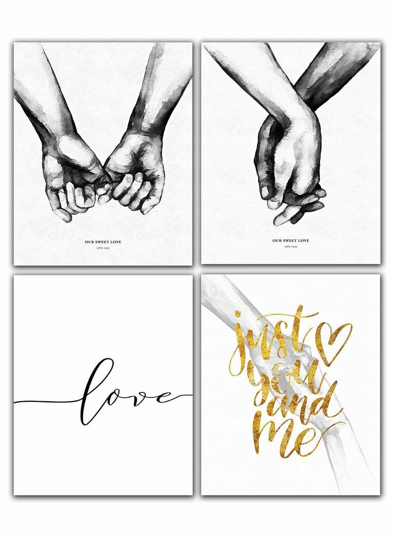 SYOSI - Pinky Promise, Holding Hands Minimalist Abstract Line Drawing Art, Black and White Wall Art For Bedroom and Home Decor, Modern Boho Art Print Poster 8x10 Unframed Set of 4 Prints - Image 1