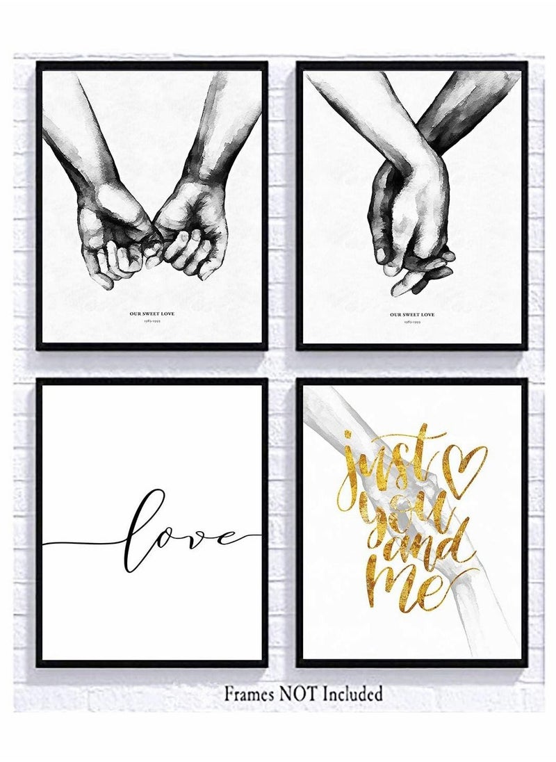 SYOSI - Pinky Promise, Holding Hands Minimalist Abstract Line Drawing Art, Black and White Wall Art For Bedroom and Home Decor, Modern Boho Art Print Poster 8x10 Unframed Set of 4 Prints - Image 1