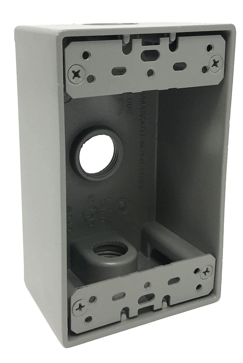 Sealproof 1-Gang 3 1/2-Inch Holes Weatherproof Rectangular Exterior Electrical Outlet Box with 3 Outlet Holes, Three 1/2" Holes, Single Gang, UL Listed - Image 3