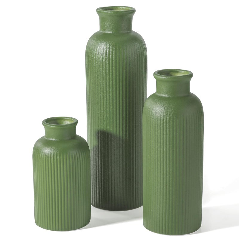 GUKJOB Small Sage Green Ceramic Vase Set of 3, Boho Modern Flower Vase Room Decor, Farmhouse Decor, Vases for Your Kitchen, Bathroom, Bedroom, Living Room, Office&Shelf Centerpiece Table Decorations - Image 1