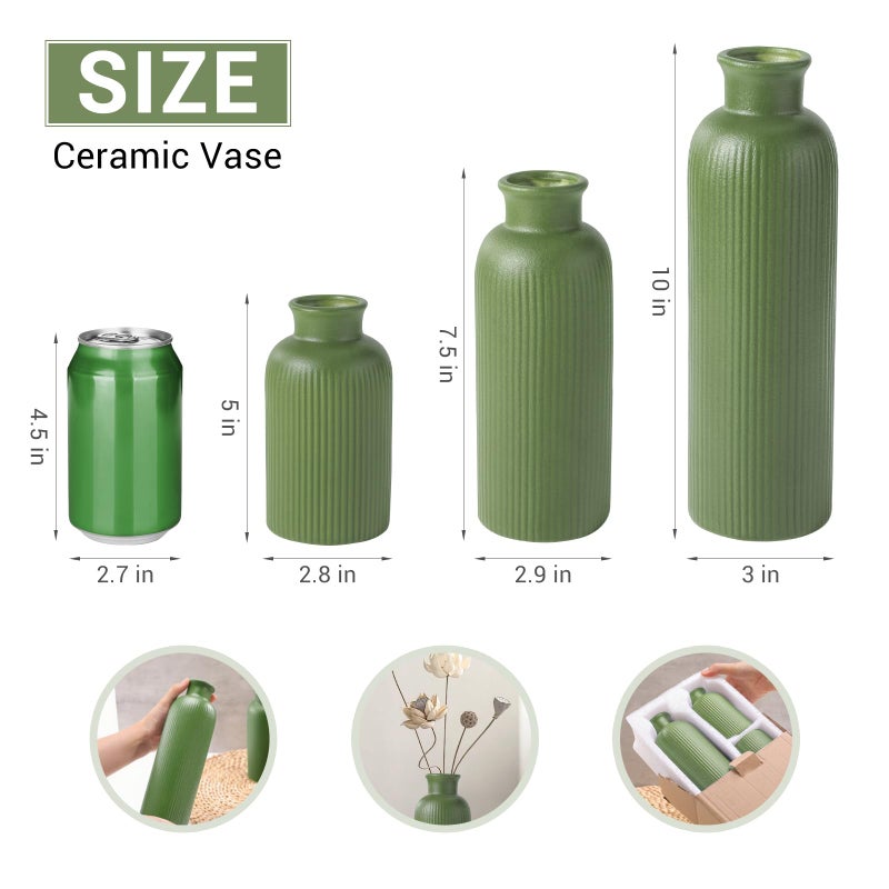GUKJOB Small Sage Green Ceramic Vase Set of 3, Boho Modern Flower Vase Room Decor, Farmhouse Decor, Vases for Your Kitchen, Bathroom, Bedroom, Living Room, Office&Shelf Centerpiece Table Decorations - Image 4