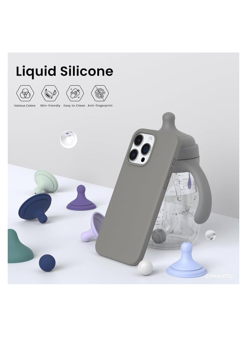 إيف Elterazone متوافق مع iPhone 15 Pro Max Case Slim Liquid Silicone 3 طبقات كاملة مغطاة الغطاء المطاطي الناعم الغلاف الواقي مع بطانة الألياف الدقيقة المضادة للخلع (رمادي) - Image 2