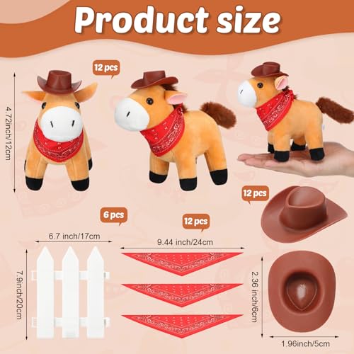 VercanMonth 42 Pcs Mini Stuffed Horses Animal 4 Inch Mini Plush Animal with Tiny Cowboy Hats and Bandana DIY Crafts for Dollhouse for Horse Year Adopt a Horse Theme First Rodeo Birthday PartyLight ColorCute - Image 5