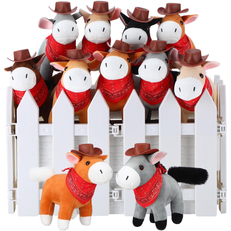 VercanMonth 42 Pcs Mini Stuffed Horses Animal 4 Inch Mini Plush Animal with Tiny Cowboy Hats and Bandana DIY Crafts for Dollhouse for Horse Year Adopt a Horse Theme First Rodeo Birthday PartyLight ColorCute - Image 3