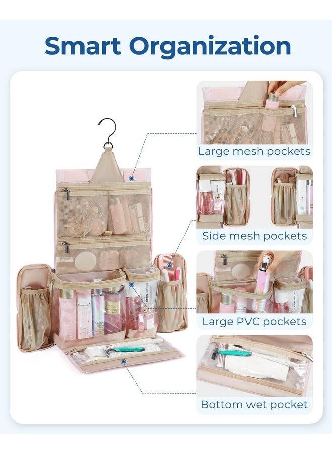 BAGSMART Travel Toiletry Bag, Lightweight Full-Open Hanging Toiletry Bag For Women, Puffy Cosmetic Makeup Bag Organizer With Handle For Accessories, Essentials, Toiletries (Pink)  - Image 4