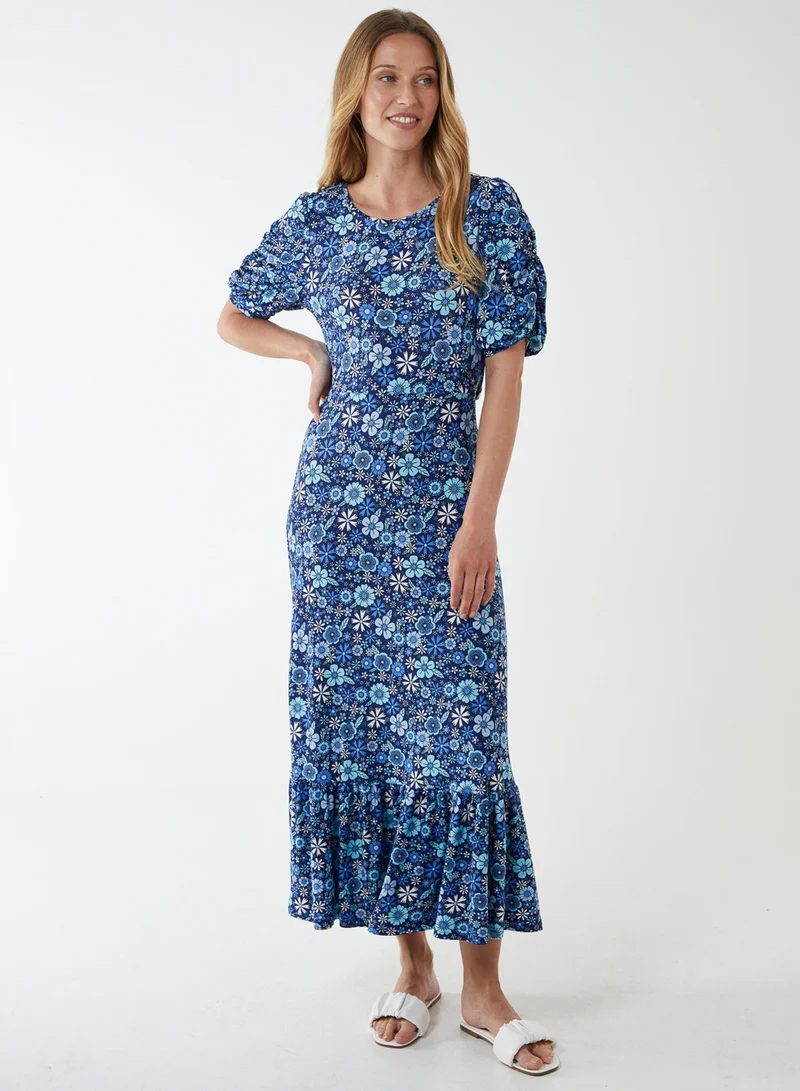 بلو فانيلا فستان ماكسي بفتحة خلفية مزدوجة