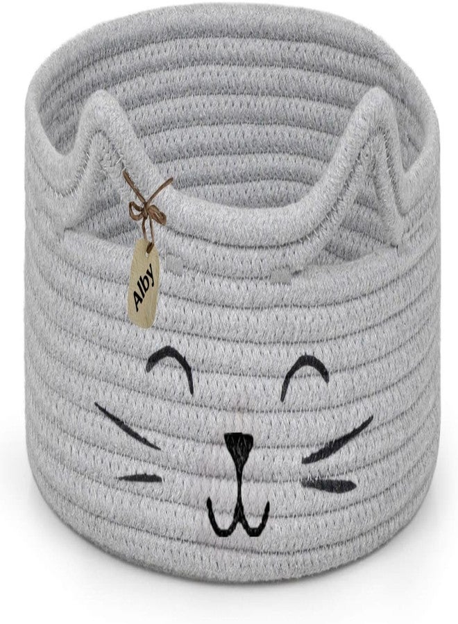 GOODIE® -Small Cat Storage Basket, Black Cute Basket for Toys, Dog Toy Basket, Woven Rope Basket for Organizing, Empty Gift Basket for Baby, Black, 9.8 x 4 inches (Grey black nosen, 9x4)