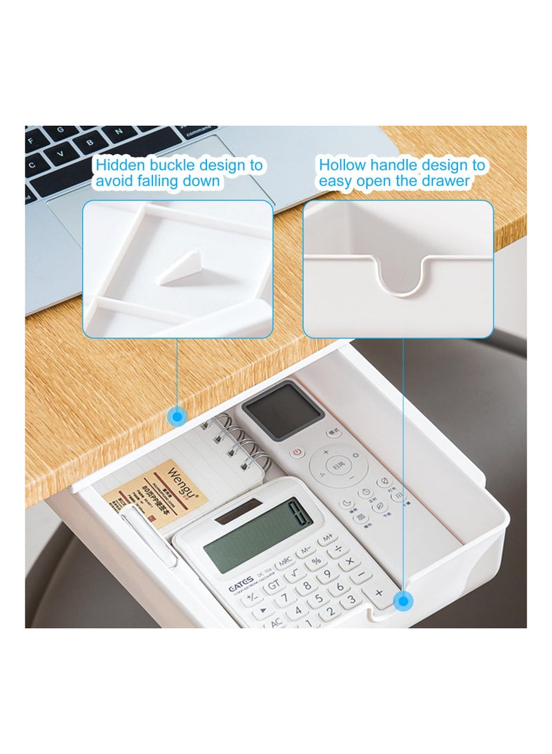 SOLARAE درج تحت المكتب، درج منزلق للخارج تحت المكتب، درج تحت المكتب للتخزين، أدراج تخزين ذاتية اللصق تحت المكتب بسعة كبيرة، منظم درج مخفي للمكتب للمنزل والمدرسة (2 قطعة) - Image 3