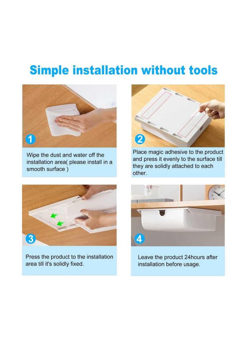 SOLARAE درج تحت المكتب، درج منزلق للخارج تحت المكتب، درج تحت المكتب للتخزين، أدراج تخزين ذاتية اللصق تحت المكتب بسعة كبيرة، منظم درج مخفي للمكتب للمنزل والمدرسة (2 قطعة) - Image 5