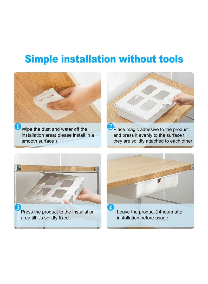 SOLARAE درج تحت المكتب، درج منزلق للخارج تحت المكتب، درج تحت المكتب للتخزين، أدراج تخزين ذاتية اللصق تحت المكتب بسعة كبيرة، منظم درج مخفي للمكتب للمنزل والمدرسة (2 قطعة) - Image 4